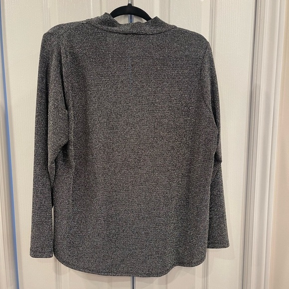 PREMISE Woman Perfect Fit Blac Silver Sparkle Long Sleeve Top Cowl Neck 1X Plus - Picture 2 of 5